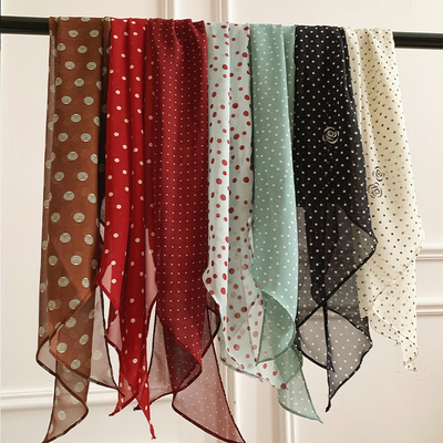 韩系复古黑色波点长条丝巾