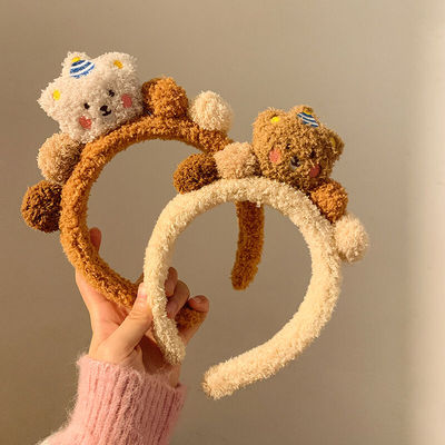 咖色小熊毛绒发箍女高颅顶