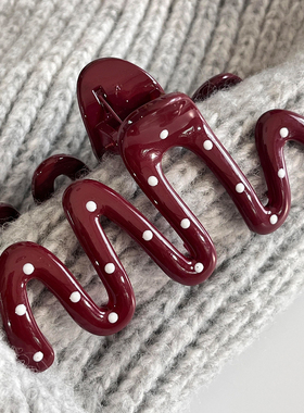 新年红色波点波浪抓夹女大号发量大韩系简约新年头饰后脑勺鲨鱼夹