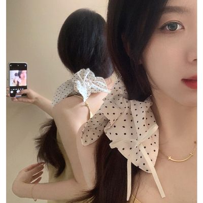 波点蝴蝶结方巾大肠发圈女
