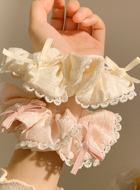 奶油芭蕾~白色珍珠蝴蝶结蕾丝大肠发圈女高级感韩系头绳发饰头饰