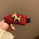 红色小香风小马发夹边夹侧边发卡女高级感气质新年圣诞头饰刘海夹