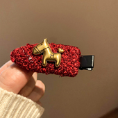 红色小香风小马发夹边夹侧边发卡女高级感气质新年圣诞头饰刘海夹