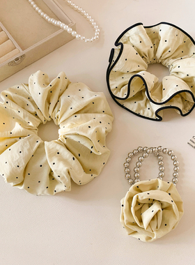 韩系百搭黄色波点大肠发圈女慵懒风气质头饰发绳扎头发超大丸子头