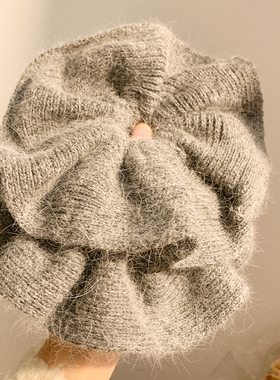 慵懒风灰色毛线针织兔毛大肠发圈女韩系高级感气质头绳发饰扎头发
