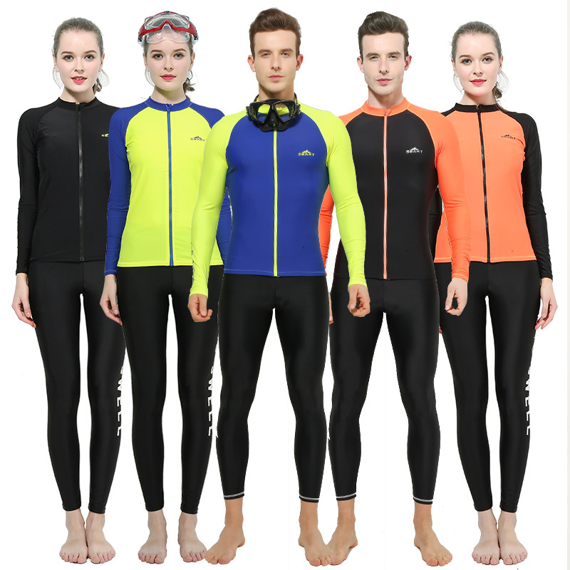 情侣潜水服女分体拉链长袖防晒游泳衣男速干冲浪浮潜水母衣裤显瘦