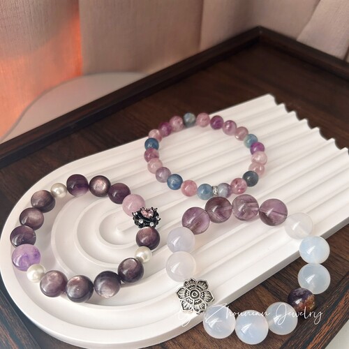 天然水晶紫锂云母手串简约紫水晶彩祖母晶手链多宝手串女生百搭