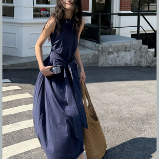 暮时衣匠26简约无袖 宽松显瘦气质长裙 绑带圆领花苞背心连衣裙夏季