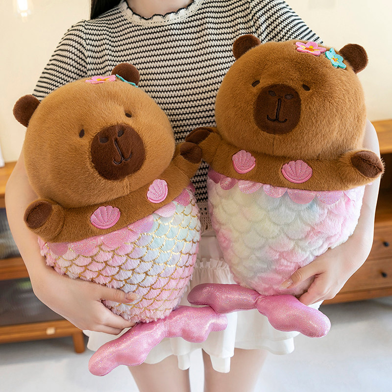 可爱卡皮巴拉美人鱼毛绒玩具水豚玩偶抱枕公仔娃娃女生生日礼物男,玩具/童车/益智/积木/模型,毛绒/玩偶/公仔/布艺类玩具,淘宝优惠券,粉丝福利购,淘宝优惠卷