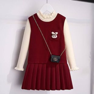 新年拜年服宝宝背心裙两件套 儿童冬装 女童连衣裙套装 秋冬2025新款