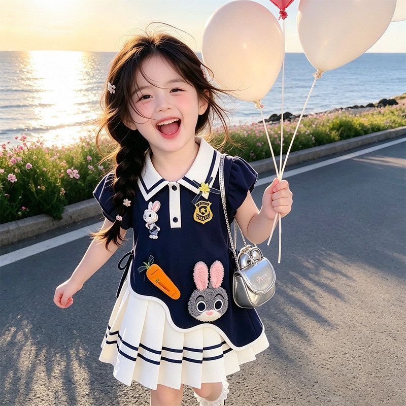 女童夏装连衣裙2026新款儿童夏季朱迪背心裙宝宝兔子警官百褶裙子