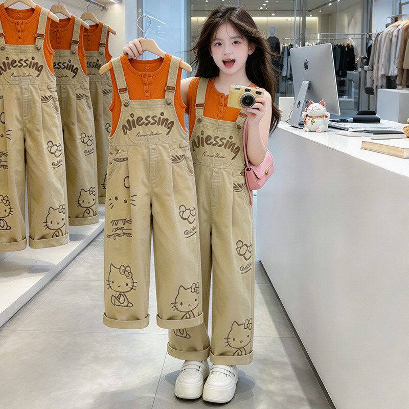 女童夏季韩版显瘦背心背带裤两件套女孩卡通休闲时尚背带裤套装潮