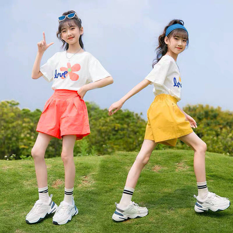 女童夏装网红运动短袖短裤两件套