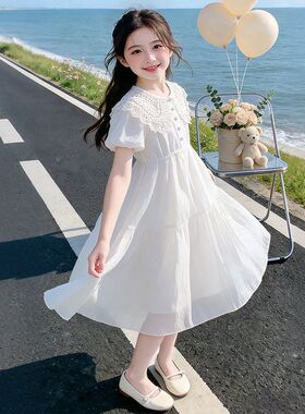 女童连衣裙2026夏季新款小女孩紫色拼接中长裙花园风儿童甜美裙子