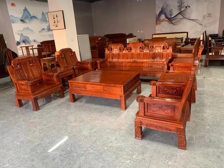 东阳木雕中式实木象头沙发客厅组合家具吉祥如意红木沙发