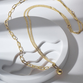 百变星球 实心18K金项链ab套链金链素链黄金锁骨链万能链珠宝叠戴