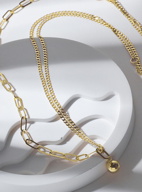 百变星球 实心18K金项链ab套链金链素链黄金锁骨链万能链珠宝叠戴