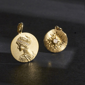 双面女神 18K金钻石吊坠维纳斯黄金金币实心圆牌项链镶嵌古币珠宝