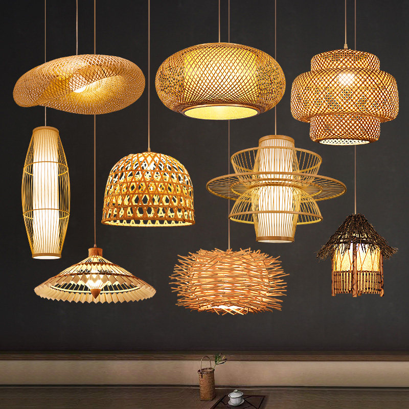 新中式竹编吊灯餐厅禅意茶楼竹笼火锅店灯民宿套餐竹艺日式吊灯具
