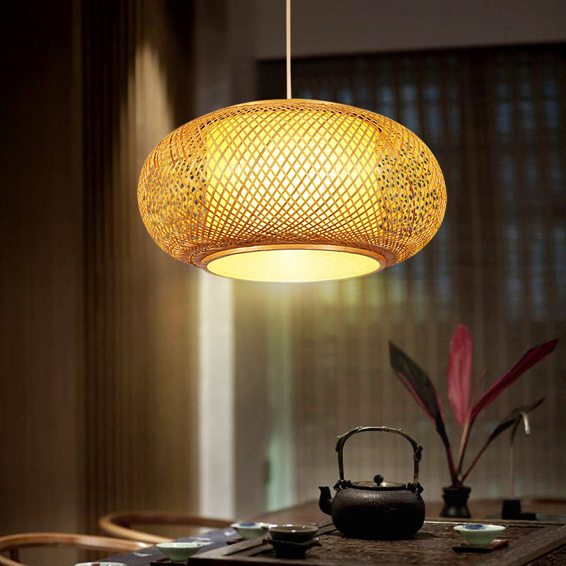 新中式吊灯民宿客栈竹编灯简约风格创意日式卧室餐厅禅意茶室竹灯