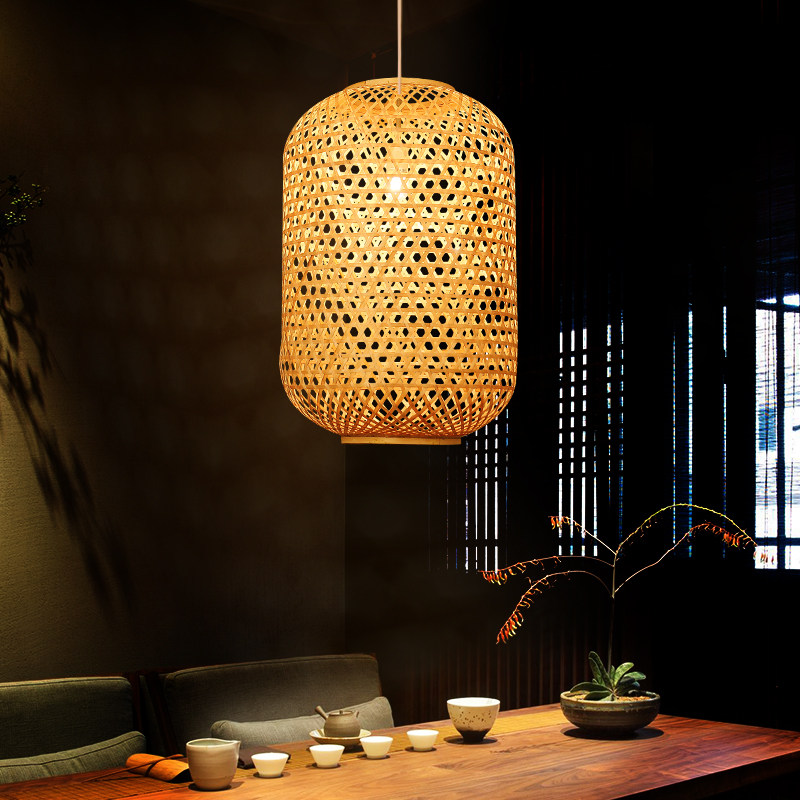 新中式禅意餐厅竹编吊灯饭店餐馆灯具茶室装饰酒店民宿创意客房灯