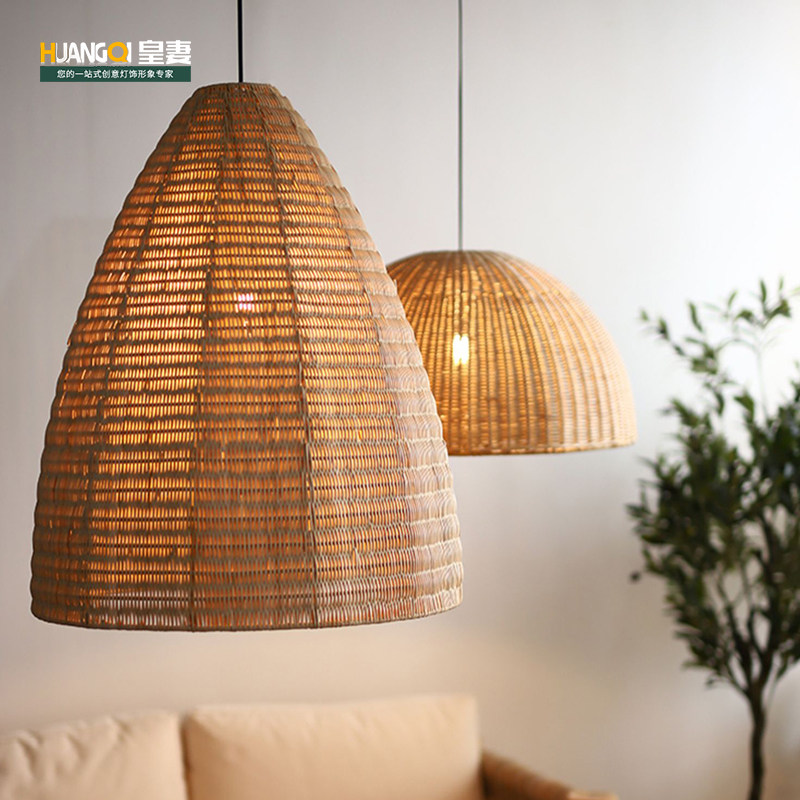 日式民宿复古侘寂风卧室藤艺灯客厅餐厅简约现代灯具藤编中式吊灯