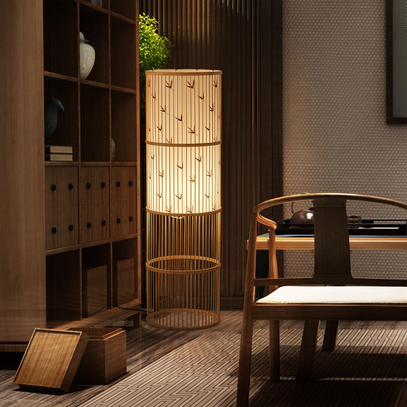 新中式侘寂风竹编卧室温馨榻榻米禅意茶室客厅沙发日式立式落地灯