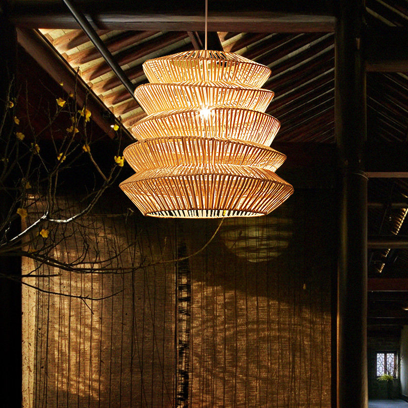 新中式吊灯客厅创意餐厅灯藤编灯吧台灯藤艺灯日式茶室灯具禅意灯