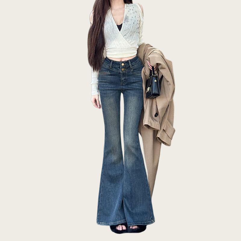 美式辣妹休闲微喇叭牛仔裤女2026秋季新款高腰修身显瘦马蹄裤洋气