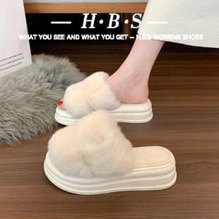 高级感松糕棉拖高跟加绒凉拖外穿 爆款 厚底毛毛拖鞋 女2025秋冬新款