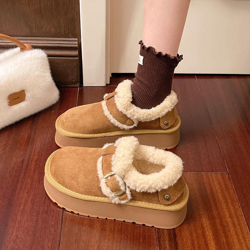 厚底勃肯鞋女加绒保暖雪地靴2025新款冬季乐福鞋一脚蹬毛毛鞋棉鞋,女鞋,时尚雪地靴,淘宝优惠券,粉丝福利购,淘宝优惠卷