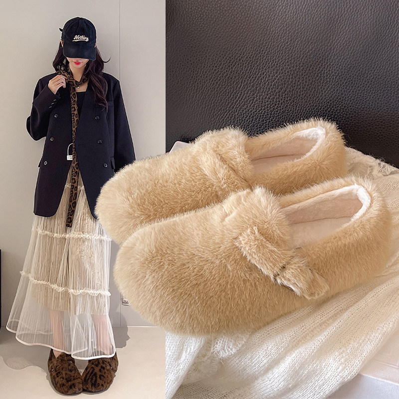 平底加绒毛毛鞋女外穿2025秋冬季新款一脚蹬水貂厚底博肯毛绒棉鞋,女鞋,勃肯鞋/软木鞋,淘宝优惠券,粉丝福利购,淘宝优惠卷