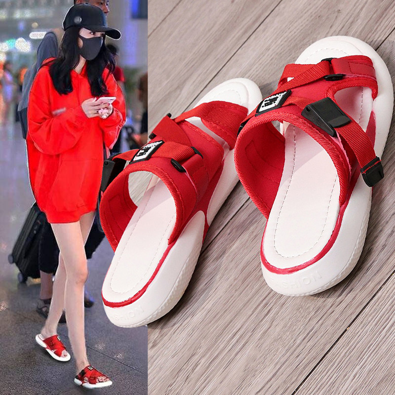 Flat bottom slipper Exorcism 2022 new pattern Korean Edition Versatile ulzzang The thickness of the bottom Red Beach ins Sandals tidein the Women's Shoes, slipper, Word tow category - from Buy2taobao.com to provide professional Taobao agent buy service