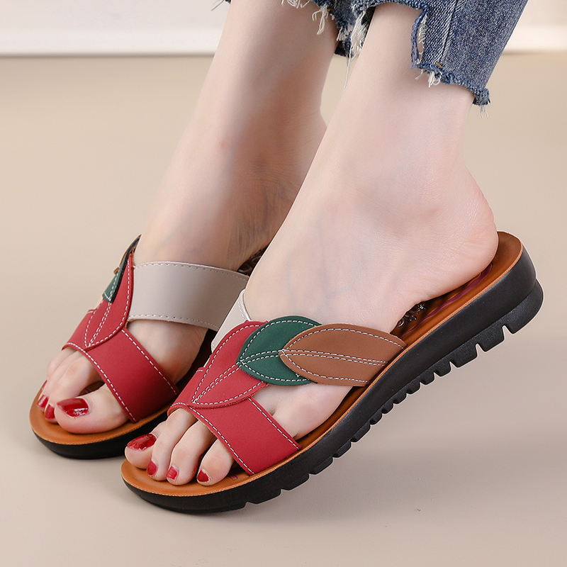 妈妈拖鞋女夏外平底防滑拼色