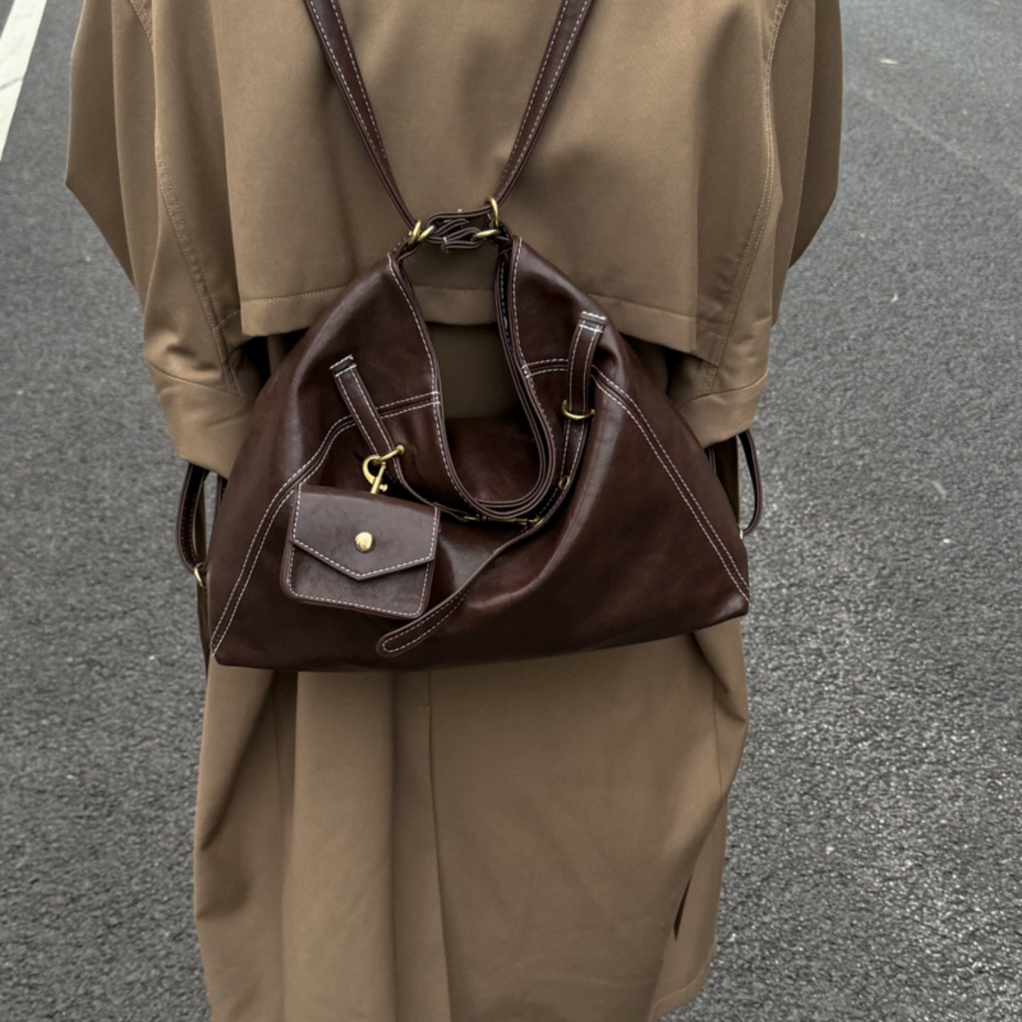 韩系复古大容量三用托特包包女2025新款秋冬单肩包时尚通勤双肩包