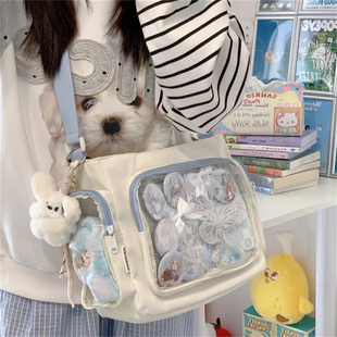 痛包斜挎大容量日常款高颜值蓝色吧唧学生党二次元单肩挎包手提袋