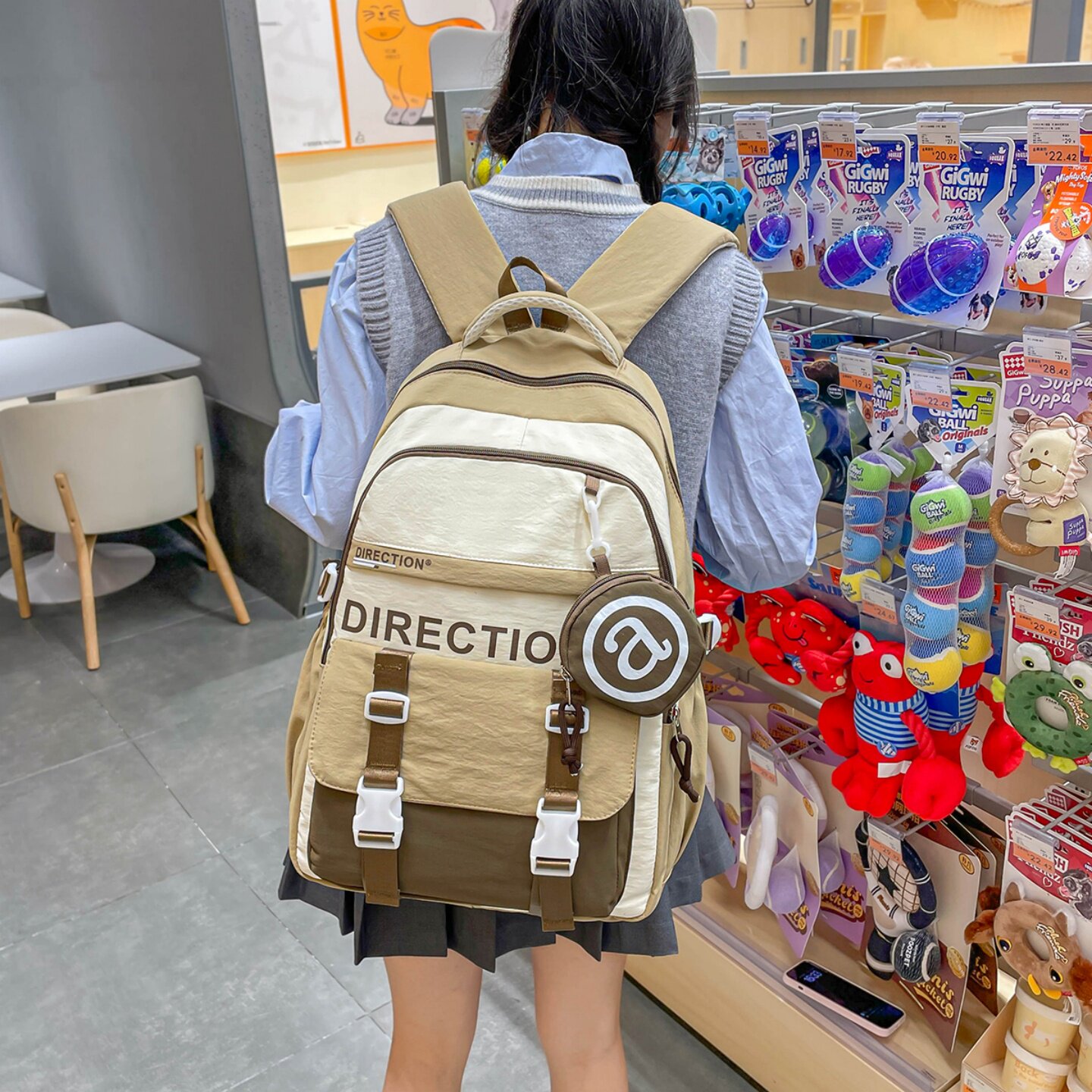 撞色拼接女学生大容量双肩包