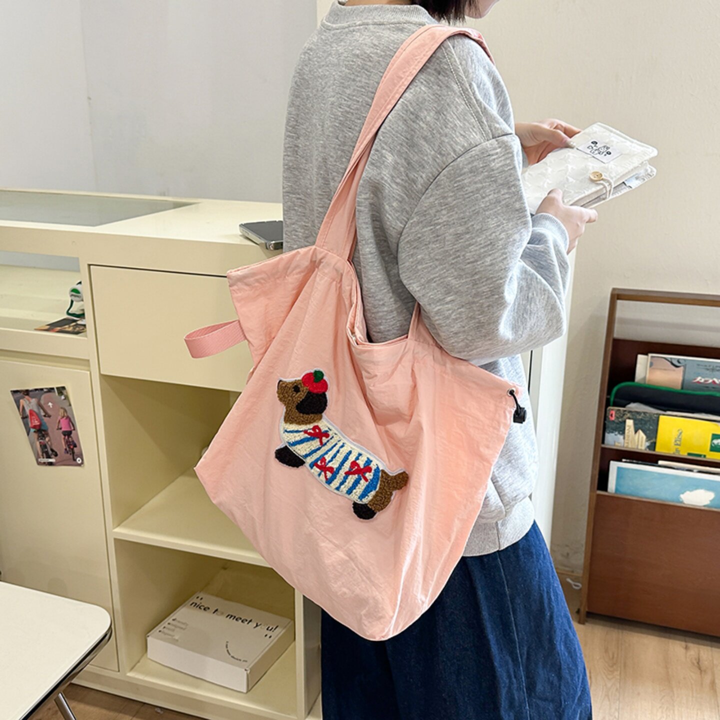 韩系可爱帆布包大容量ins单肩文艺新款托特慵懒时尚百搭上课通勤