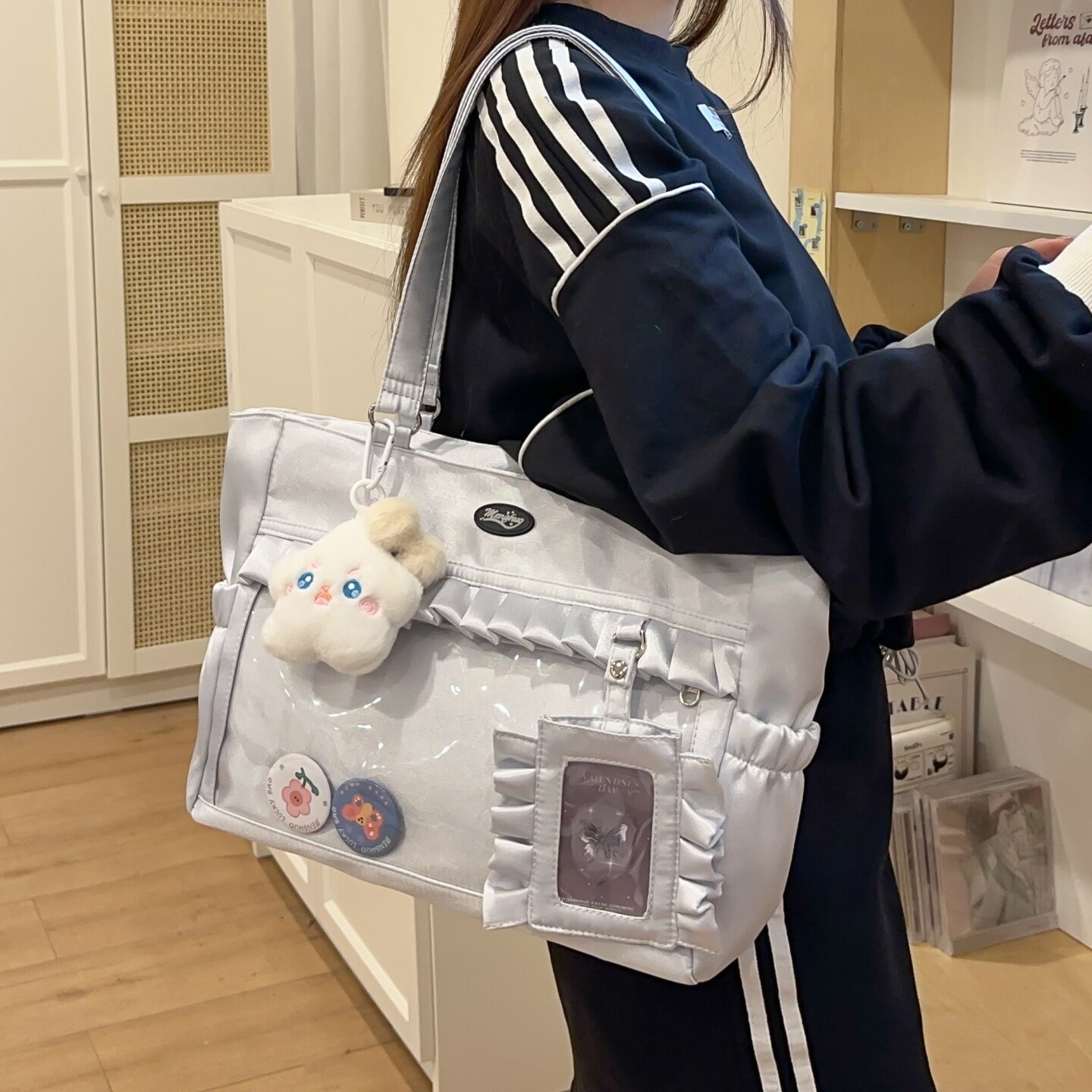 日系少女心精致甜美单肩包学生上课通勤大容量手提包百搭吧唧痛包