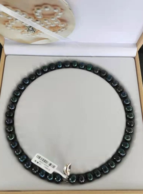天然淡水黑色珍珠项链正品近正圆强光无暇锁骨珍珠项链送妈妈婆婆