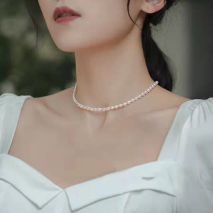 天然淡水珍珠项链白色14k复古时尚 锁骨链轻奢小众女颈链 妈妈长款