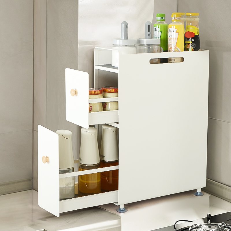 抽拉式调料架台式油盐酱醋收纳架窄缝抽拉篮双层置物架夹缝置物柜