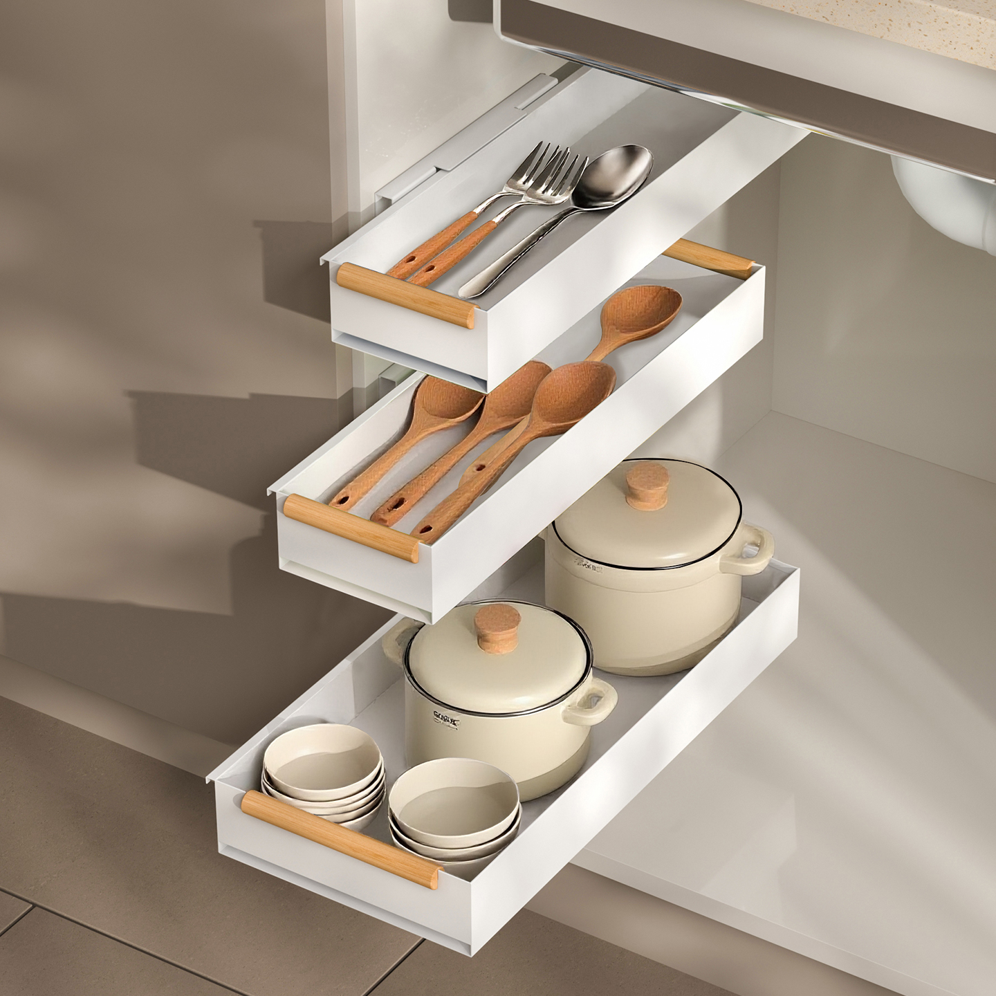 橱柜内铲子勺子置物架抽拉式