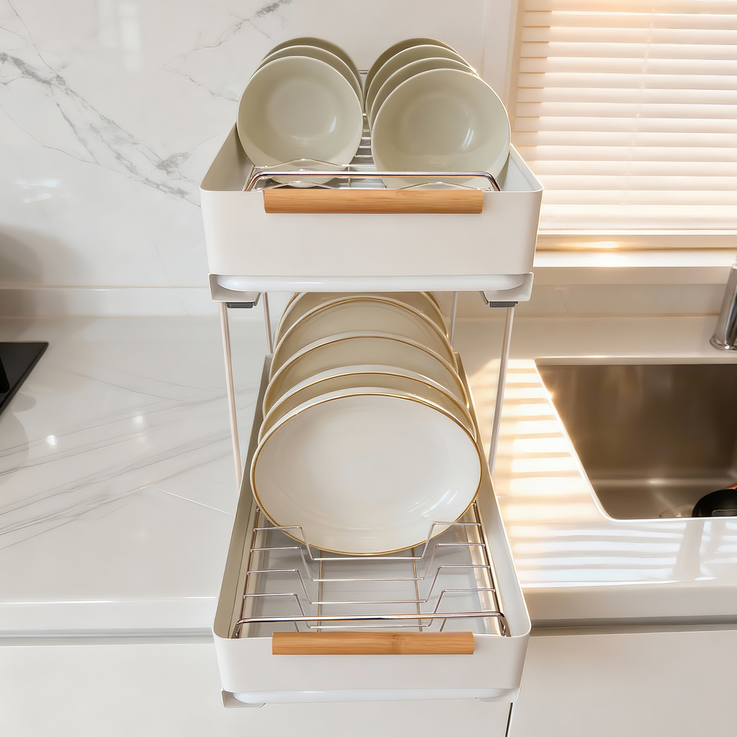 抽屉式碗碟收纳架小型可台置