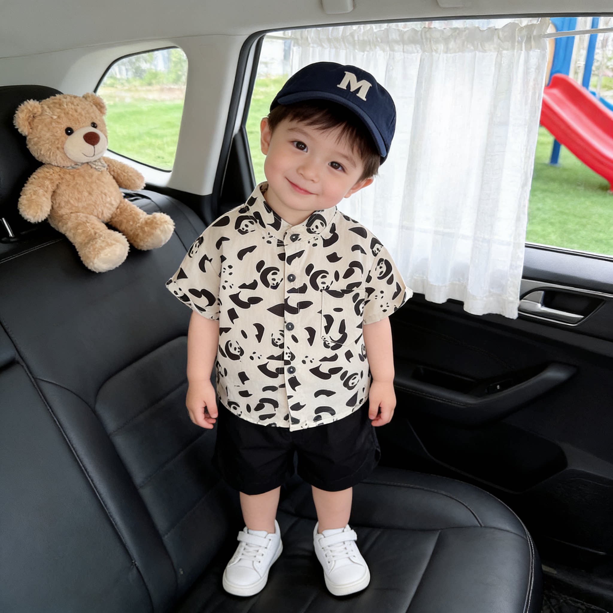 男童夏装套装2026新款儿童满印短袖衬衫两件套宝宝衣服潮童装夏季