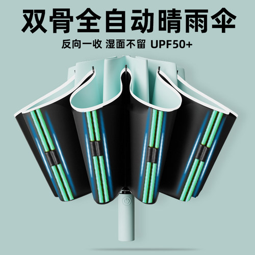 妃格莱儿自动伞纯色黑胶三折防晒