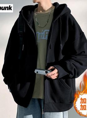 疯庞克自制夹克男士秋冬季加绒加厚2025新款春秋上衣开衫卫衣外套