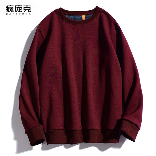 bf纯色ins潮酒红色宽松保暖卫衣