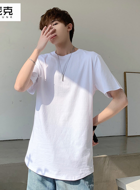 加长素色打底粉红ins多色疯庞克圆弧下摆半袖纯棉百搭短袖T恤男女