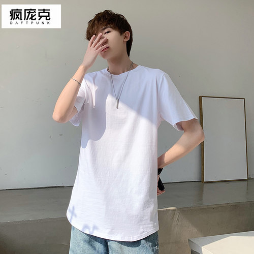 加长素色打底圆弧下摆短袖T恤